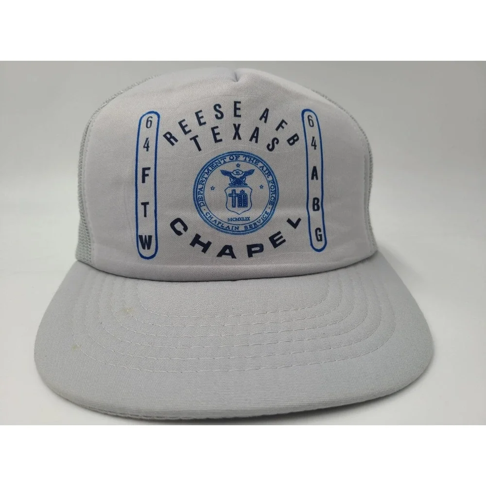 Vintage Reese Air Force Base Texas Chapel Mesh Snapback (Fits Small) Hat Cap AFB